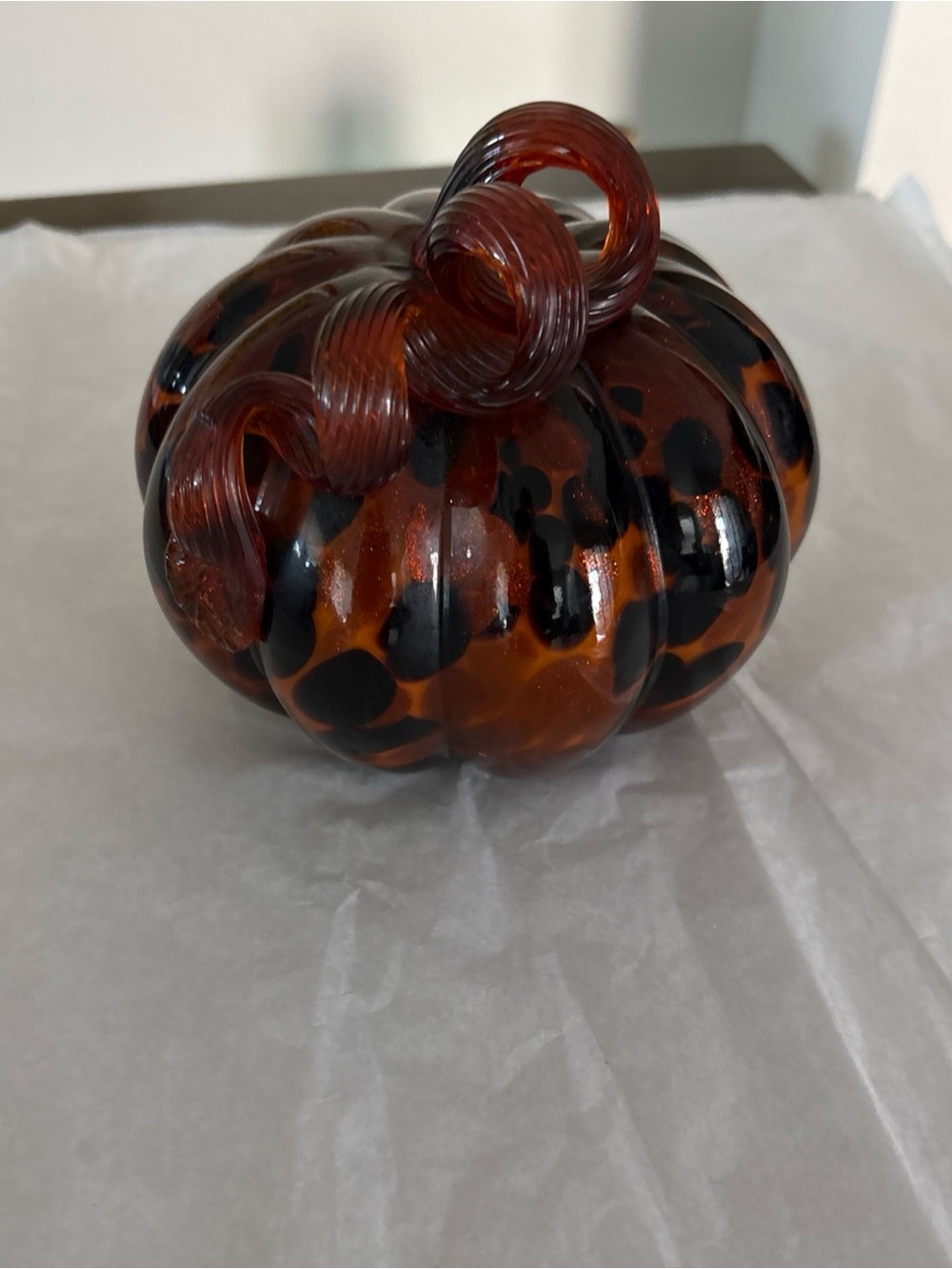 Handblown Glass Brown With Black Spots colored Pumpkin